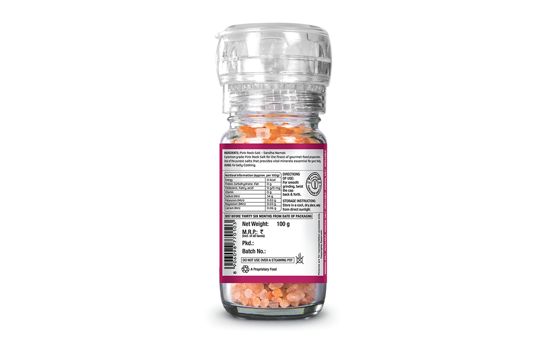 Lunn Pink Rock Salt Sendha Namak   Glass Bottle  100 grams